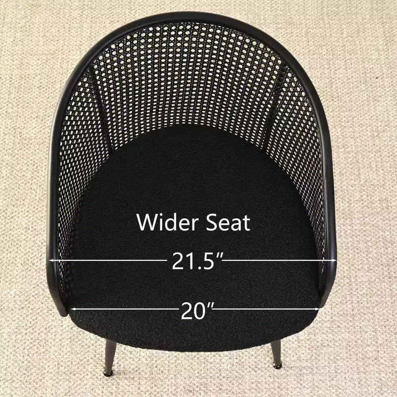 Upholstered Dining Chairs Set of 4, Comfortable Rattan Kitchen Armchair with Soft Boucl Fabric Seat & Black Metal Legs -