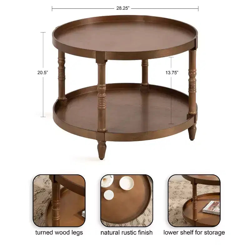 Round Wood Coffee Table, 29x29x21, Rustic Brown