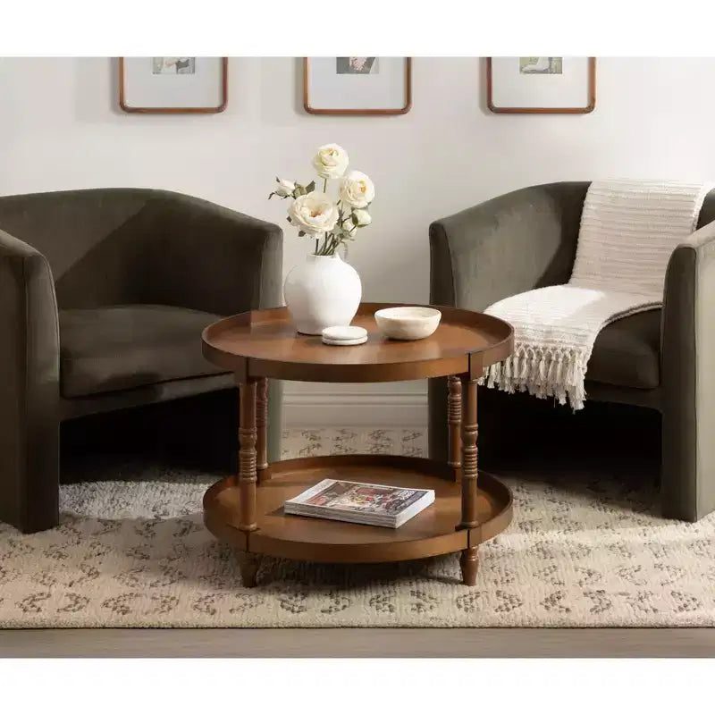 Round Wood Coffee Table, 29x29x21, Rustic Brown