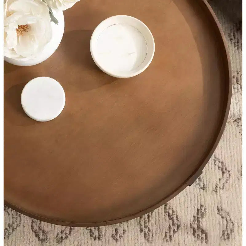 Round Wood Coffee Table, 29x29x21, Rustic Brown