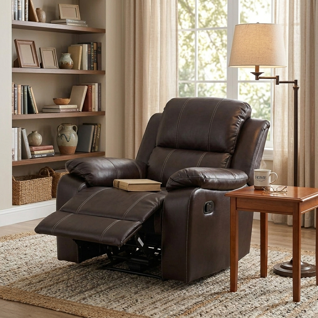 Fauteuil inclinable électrique, fauteuil inclinable en cuir respirant avec dossier réglable pour le salon, marron
